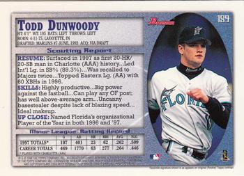 1998 Bowman - International #189 Todd Dunwoody Back