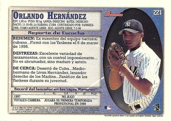 1998 Bowman - International #221 Orlando Hernandez Back