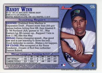 1998 Bowman - International #316 Randy Winn Back