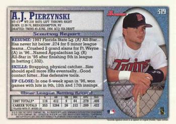 1998 Bowman - International #319 A.J. Pierzynski Back