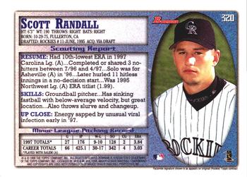 1998 Bowman - International #320 Scott Randall Back