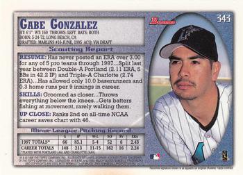 1998 Bowman - International #343 Gabe Gonzalez Back