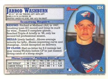 1998 Bowman - International #204 Jarrod Washburn Back