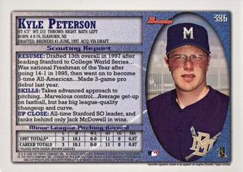 1998 Bowman - International #386 Kyle Peterson Back
