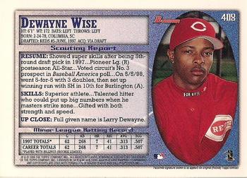 1998 Bowman - International #408 Dewayne Wise Back