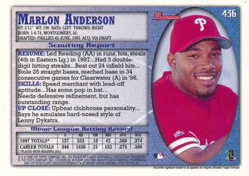 1998 Bowman - International #436 Marlon Anderson Back