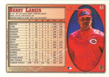 1998 Bowman - International #63 Barry Larkin Back