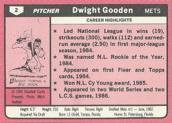 1990 Baseball Cards Presents Baseball Card Boom Repli-cards #2 Dwight Gooden Back