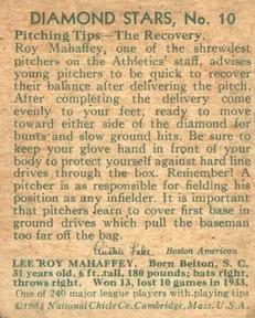 1934-36 National Chicle Diamond Stars (R327) #10 Roy Mahaffey Back