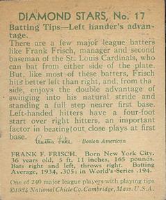 1934-36 National Chicle Diamond Stars (R327) #17 Frankie Frisch Back