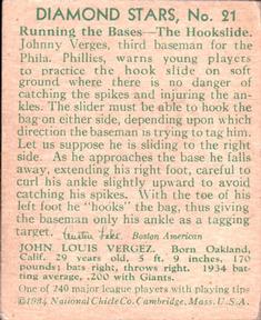 1934-36 National Chicle Diamond Stars (R327) #21 Johnny Vergez Back