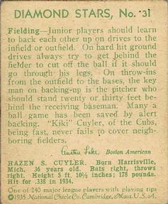 1934-36 National Chicle Diamond Stars (R327) #31b Kiki Cuyler Back