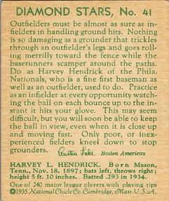 1934-36 National Chicle Diamond Stars (R327) #41 Harvey Hendrick Back