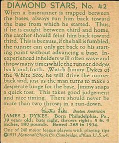 1934-36 National Chicle Diamond Stars (R327) #42 Jimmie Dykes Back