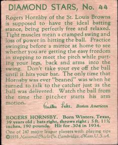 1934-36 National Chicle Diamond Stars (R327) #44 Rogers Hornsby Back