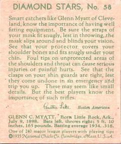 1934-36 National Chicle Diamond Stars (R327) #58 Glenn Myatt Back