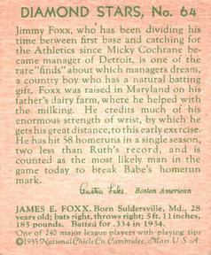 1934-36 National Chicle Diamond Stars (R327) #64 Jimmie Foxx Back