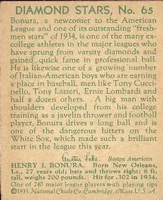 1934-36 National Chicle Diamond Stars (R327) #65 Zeke Bonura Back