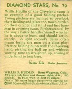 1934-36 National Chicle Diamond Stars (R327) #79 Willis Hudlin Back