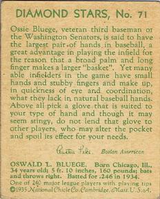 1934-36 National Chicle Diamond Stars (R327) #71 Ossie Bluege Back