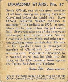 1934-36 National Chicle Diamond Stars (R327) #87 Steve O'Neill Back