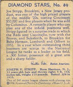 1934-36 National Chicle Diamond Stars (R327) #89 Joe Stripp Back