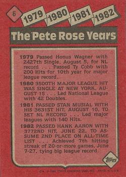 1986 Topps #6 The Pete Rose Years: 1979-1982 Back
