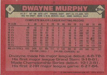 1986 Topps #8 Dwayne Murphy Back