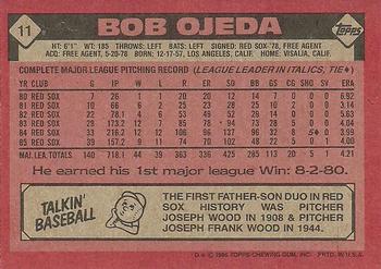 1986 Topps #11 Bob Ojeda Back