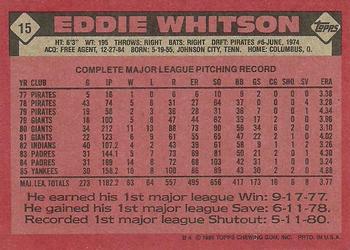 1986 Topps #15 Eddie Whitson Back