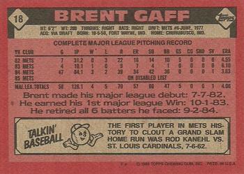 1986 Topps #18 Brent Gaff Back