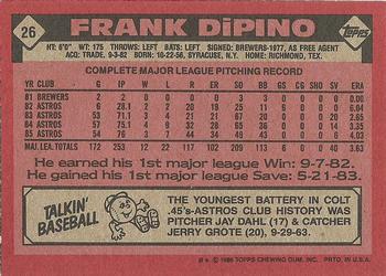 1986 Topps #26 Frank DiPino Back