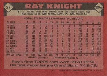 1986 Topps #27 Ray Knight Back