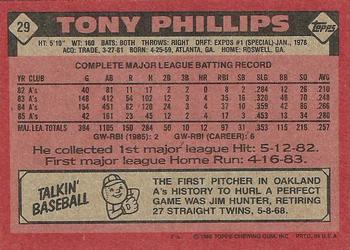 1986 Topps #29 Tony Phillips Back