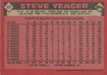 1986 Topps #32 Steve Yeager Back