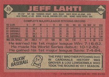 1986 Topps #33 Jeff Lahti Back