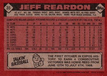 1986 Topps #35 Jeff Reardon Back