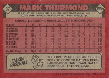 1986 Topps #37 Mark Thurmond Back