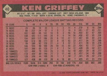 1986 Topps #40 Ken Griffey Back