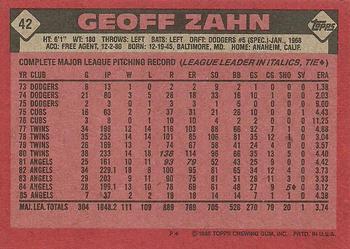 1986 Topps #42 Geoff Zahn Back
