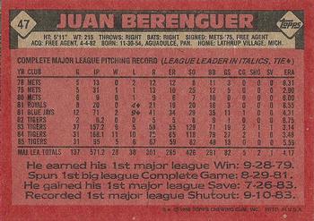 1986 Topps #47 Juan Berenguer Back