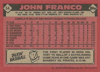1986 Topps #54 John Franco Back