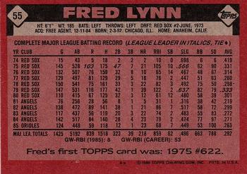 1986 Topps #55 Fred Lynn Back