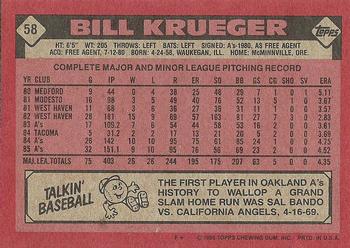 1986 Topps #58 Bill Krueger Back
