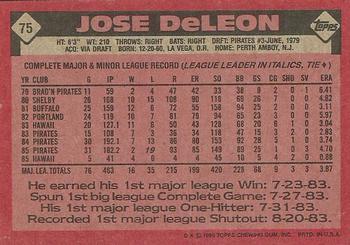 1986 Topps #75 Jose DeLeon Back