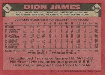 1986 Topps #76 Dion James Back