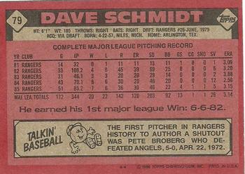 1986 Topps #79 Dave Schmidt Back