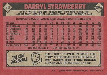 1986 Topps #80 Darryl Strawberry Back