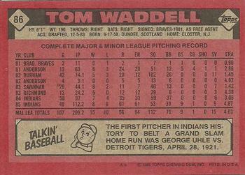1986 Topps #86 Tom Waddell Back