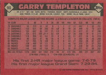 1986 Topps #90 Garry Templeton Back